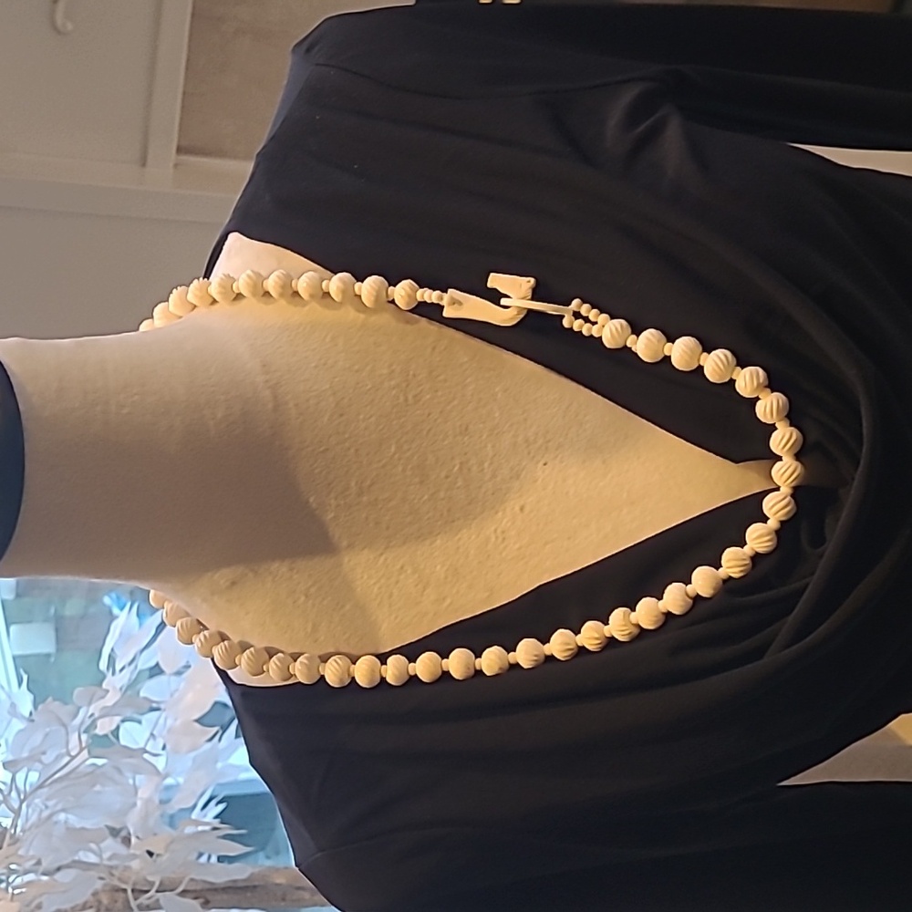 Cream Colored Hand Carved Bone Beaded Necklace